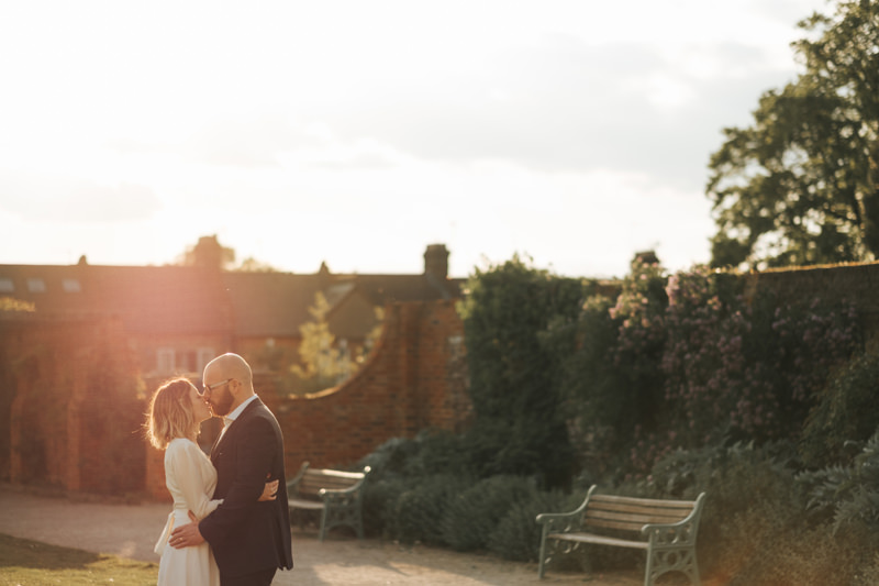 wedding portrait at sunset at the william morris gallery by modern walthamstow wedding photographer Miss Gen