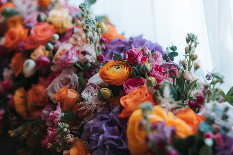 pink, orange, purple spring wedding flowers