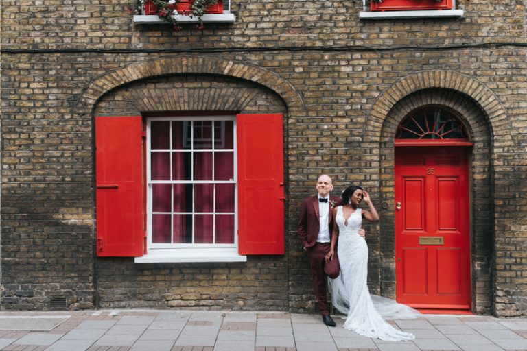relaxed couple portrait in London by alternative modern wedding photographer, Miss Gen